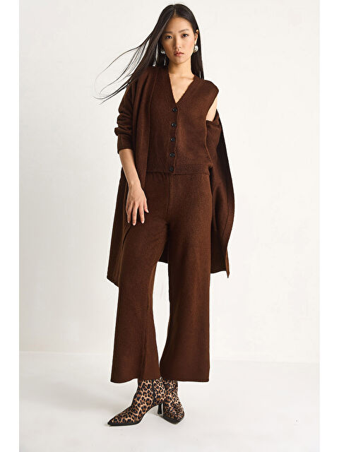 SHADE Kadın Yüksek Bel Pantolon Yelek Hırka Üçlü Triko Takım - S000443428-28102