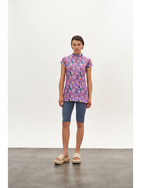 Mevra Puantiye Desen Yarı Kapalı Mayo Lila - S000510040-23370