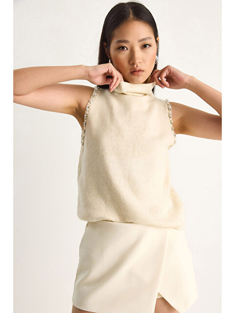 SHADE Kadın Taş Detaylı Yarım Balıkçı Yaka Triko Bluz - S000443427-19966