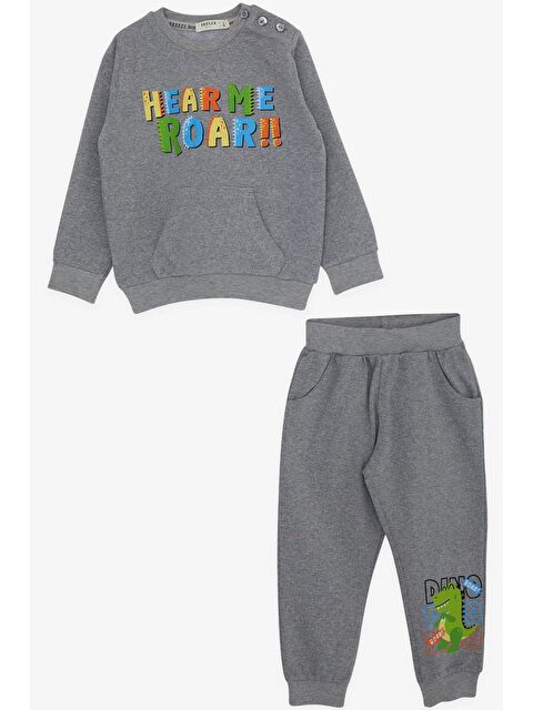 Breeze Erkek Çocuk Eşofman Takımı Renkli Slogan Baskılı Gri (1-3 Yaş) - S000100990-20600
