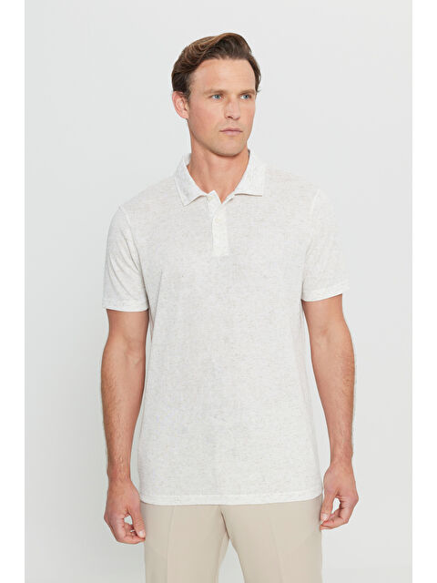 Altınyıldız Classics Erkek Ekru Keten Karışımlı Regular Fit Normal Kesim Polo Yaka Tişört - S000486366-19965