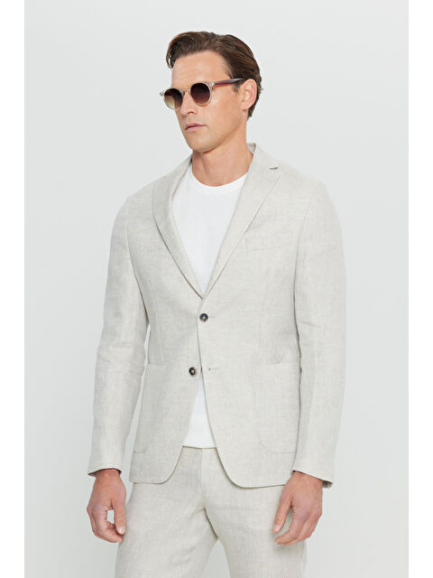 Altınyıldız Classics Erkek Bej %100 Keten Ekstra Slim Fit Dar Kesim Beli Bağlamalı Kapak Cepli Takım Elbise - S000486369-19928