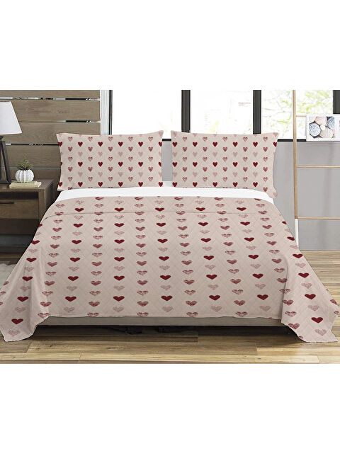 Evmila Kalp Desenli Baskılı Çift Kişilik Baskılı Pike  200x220 Cm - S000337841-23173