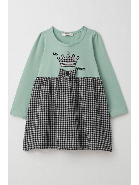 Breeze Kız Çocuk Uzun Kollu Elbise Prenses Tacı Nakışlı Fiyonklu Su Yeşili (2-4 Yaş) - S000294561-20054