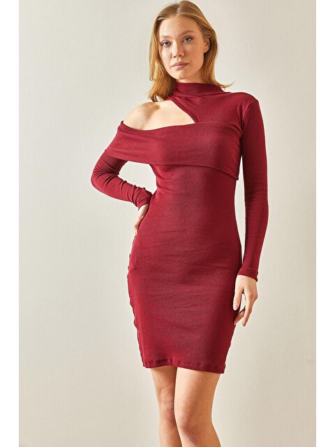Xhan Bordo Düşük Omuz Kaşkorse Mini Elbise 4KXK6-47946-05 - S000137033-19951