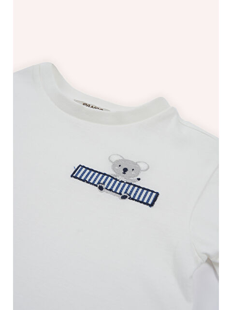 Panço Erkek Bebek Nakış Detaylı Beyaz Tişört - S000523453-20063