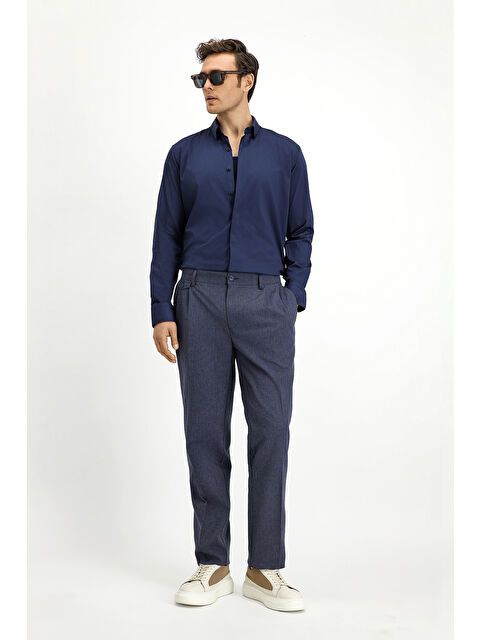 Kiğılı Çizgili Keten Karışımlı Pileli Klasik Kumaş Pantolon