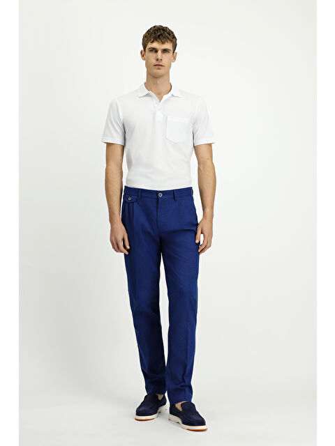 Kiğılı Çizgili Keten Karışımlı Pileli Klasik Kumaş Pantolon