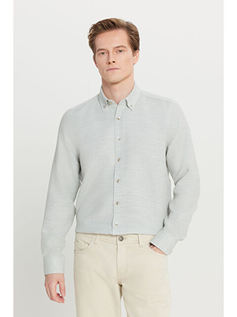 Altınyıldız Classics Erkek Haki Pamuklu Tailored Slim Fit Dar Kesim Düğmeli Yaka Armürlü Gömlek - S000486374-18547