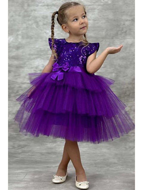 Riccotarz Kız Çocuk Üstü Pulpayet İşlemeli Katkat Mor Abiye - S000114570-20042