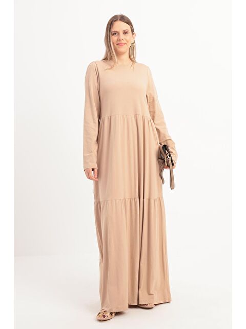 ALLDAY Bej-Pamuklu Fırfırlı Cepli Penye Elbise - S000027140-19928