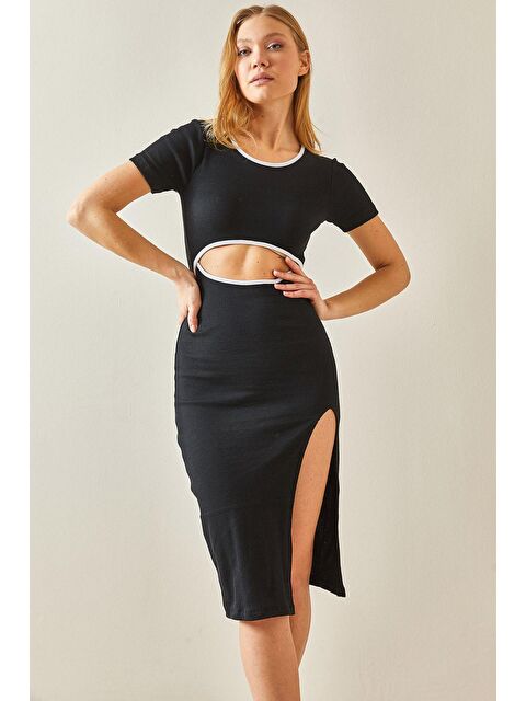 Xhan Siyah Pencere Detaylı & Yırtmaçlı Kaşkorse Elbise 4KXK6-47942-02 - S000137036-19351