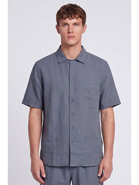 Sabri Özel Giotelli İndigo Normal Kesim Regular Fit Pamuklu Dokuma Lastikli Bel Kamp Yaka Takım