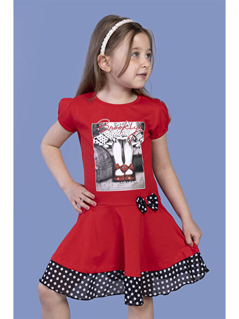 Toontoykids Kız Çocuk Puantiyeli Tül Detaylı Dijital Baskılı Elbise - S000385266-20045