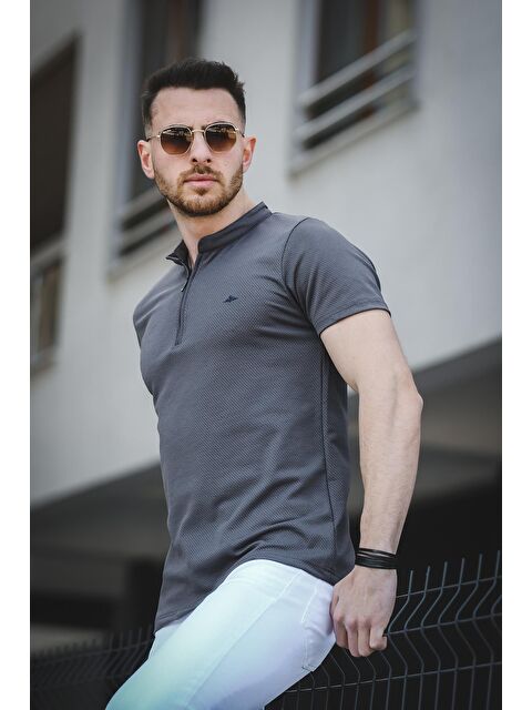 Oksit Hakim Yaka Petek Kumaş Yarım Fermuarlı Erkek Tshirt - S000128548-29666