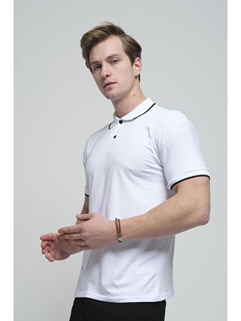 Oksit Colton Yakası Biyeli Likralı Slim Fit Erkek Polo Yaka Tişört - S000124824-91