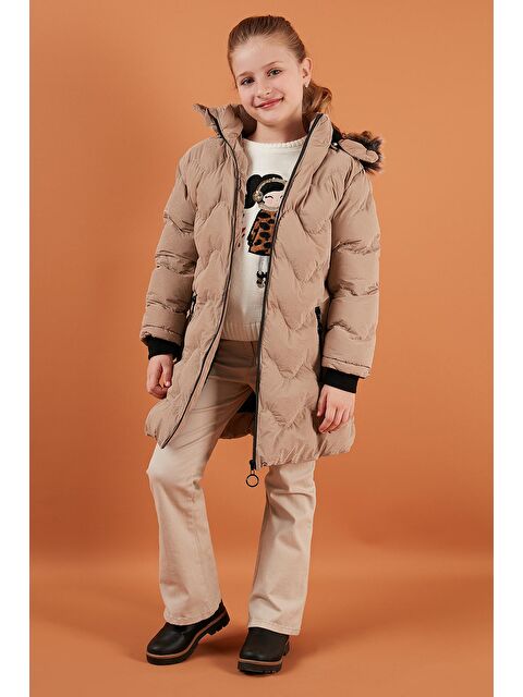 Lela Pelüş Astarlı Yakası Suni Kürklü Çıkarılabilir Kapüşonlu Kışlık Mont 5761905 - S000013721-26429