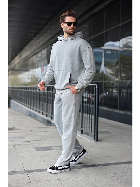 Madmext Boyalı Gri Kanguru Cep Kapüşonlu Erkek Eşofman Takımı E7341 - S000465665-20600