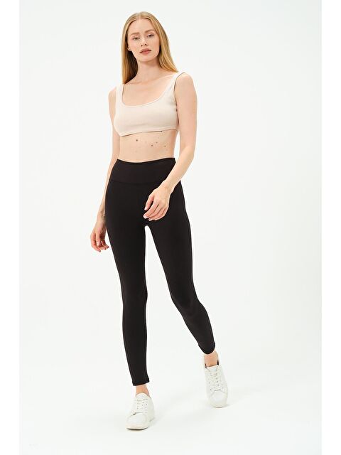 C&City Yüksek Bel İçi Şardonlu Fitilli Esnek Örme Tayt C17009 Siyah - S000266455-19351