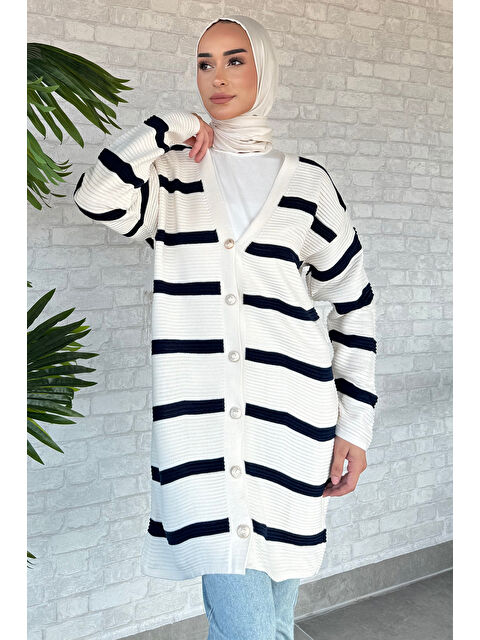 Gülseli Çizgili Triko Hırka - S000289587-6354