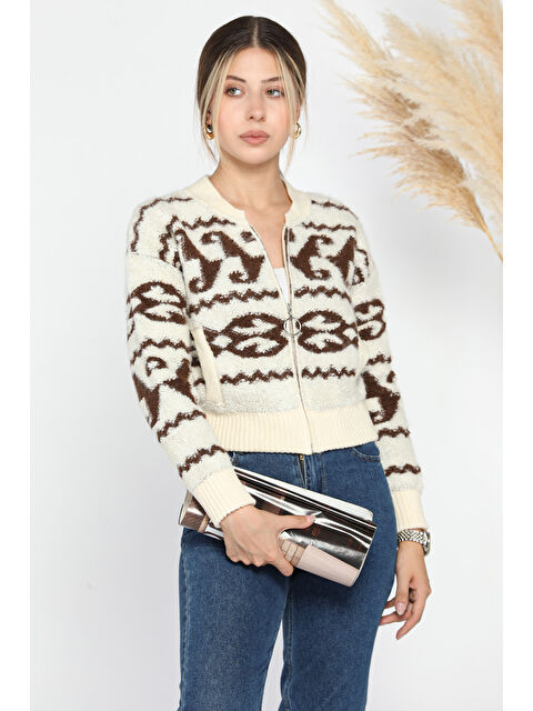 Gülseli Desenli Fermuarlı Triko Hırka - S000311812-19966