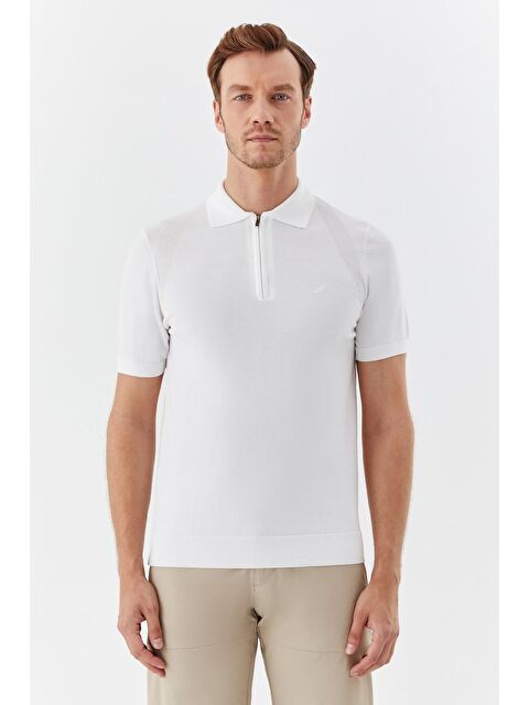 Sabri Özel Ekru Regular Fit Triko Polo Yaka Dokulu Tişört - S000525487-19965