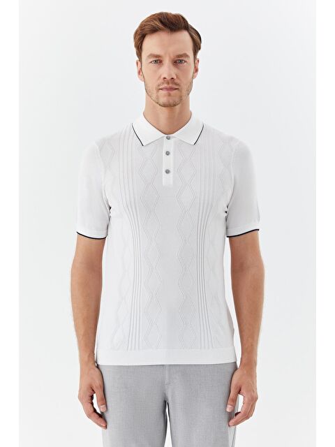 Sabri Özel Erkek Ekru Düz Triko Polo Yaka Regular Fit Tişört - S000525490-19965