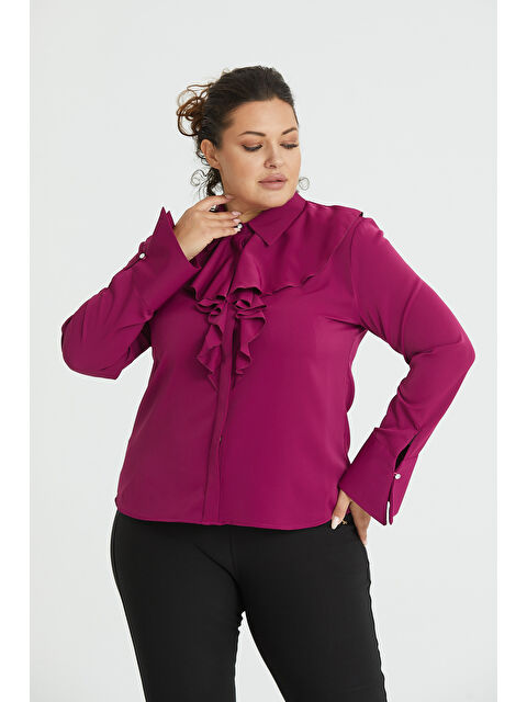 Pera Moda Dökümlü Fırfır Yaka Büyük Beden Bluz - S000353697-20036