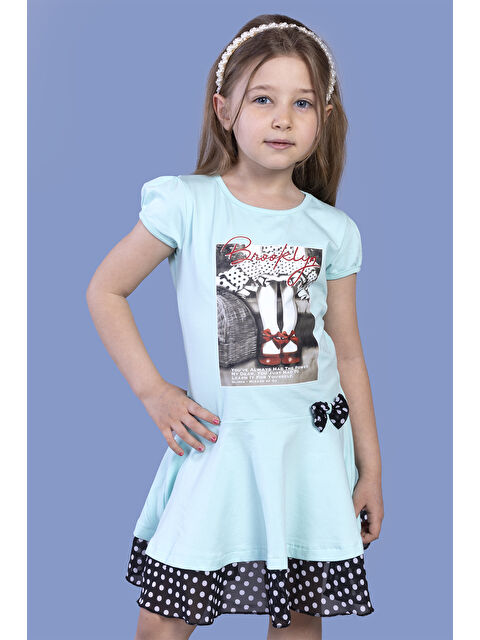 Toontoykids Kız Çocuk Puantiyeli Tül Detaylı Dijital Baskılı Elbise - S000385266-20055