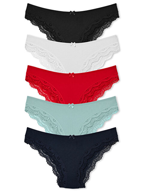 Hnx Pamuklu Arkası Yarım Dantel Slip Kadın Külot 5'li - S000298694-3457