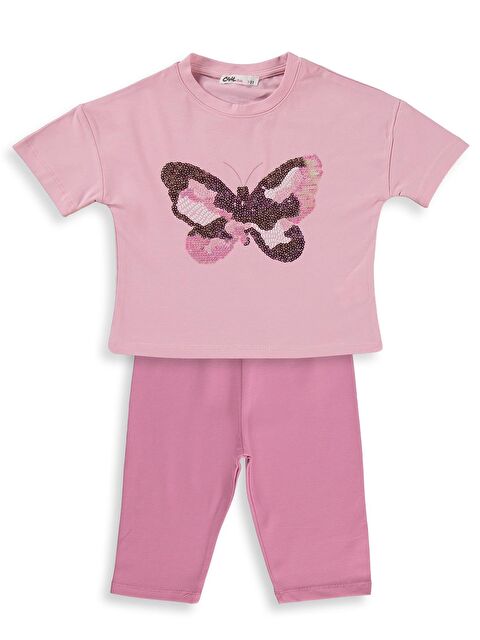 Civil Girls Kelebek Nakışlı 2-5 Yaş Takım - Pembe