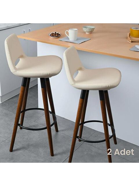 Just Home Retro 2'li Bar Taburesi - Krem - 107 cm