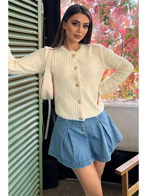 Gülseli Kabartama Desen Sakallı Kadın Triko Hırka - S000311819-19966