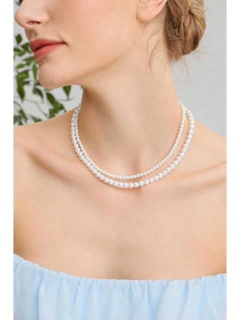 New Obsessions Zarif Tarzda Moda Çift Katlı İnci Kolye - S000337842-20063