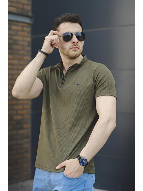 Oksit Hakim Yaka Petek Kumaş Yarım Fermuarlı Erkek Tshirt - S000128548-18547