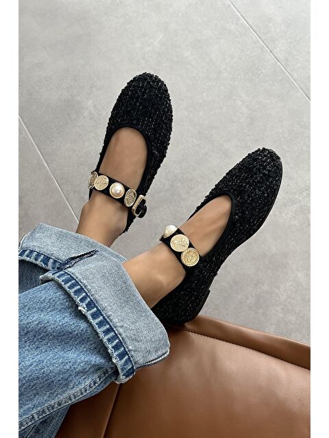 Straswans Leonardo Kadın  Aksesuar  Detay  Keten Babet Siyah - S000512941-19351