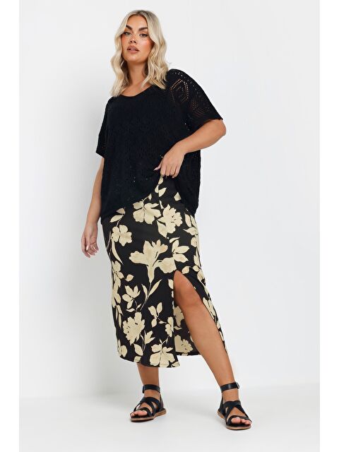 Stil Diva Büyük Beden Bürümcük Kumaş Yırtmaç Detaylı Beli Lastikli Etek 303769 - S000484719-37423