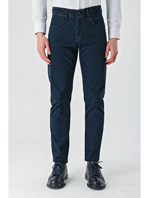İMZA Lacivert Armürlü Pamuklu 5 Cepli Slim Fit Dar Kesim Casual Denim Pantolon 1023240157 - S000349075-21164