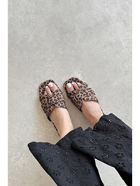 Straswans Huxx  Kadın Tek Bant  Günlük Deri Terlik Leopar - S000512950-19413