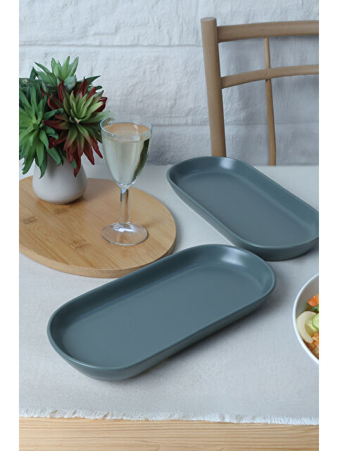 Keramika Mat Yeşil Noyan Kayık Tabak 26 Cm 2 Adet - S000324895-29488