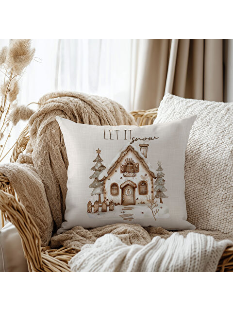 Evmila Kış Temalı Çift Tarafı Baskılı Yumuşak Süet Kırlent Kılıfı - 