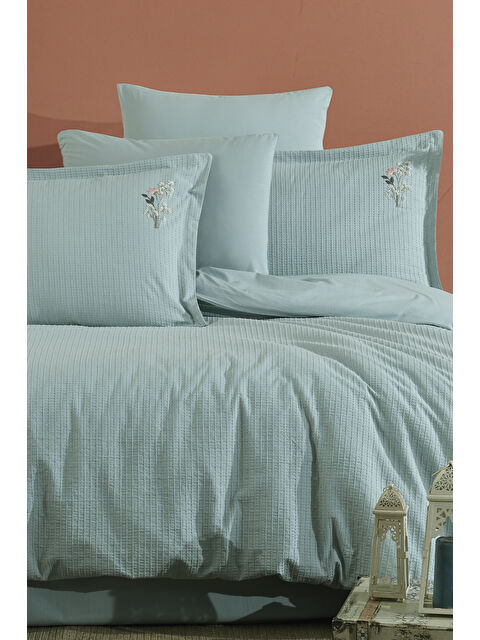 Nordqueen %100 Pamuk Çift Kişilik Nakışlı Nevresim Seti Eveya Mint - S000502342-1180