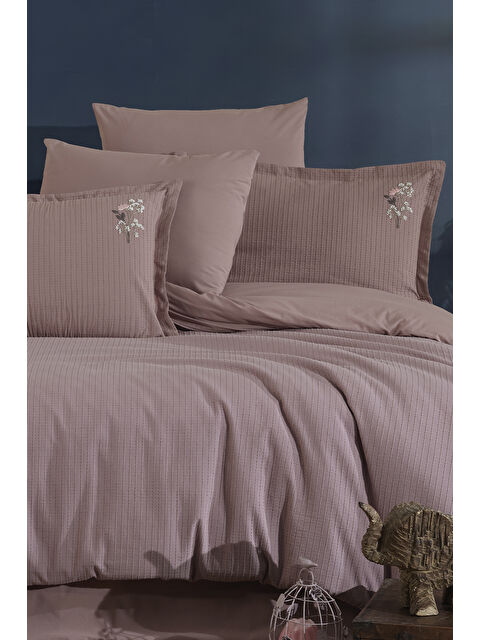 Nordqueen %100 Pamuk Çift Kişilik Nakışlı Nevresim Seti Eveya Gül Kurusu - S000502342-20028