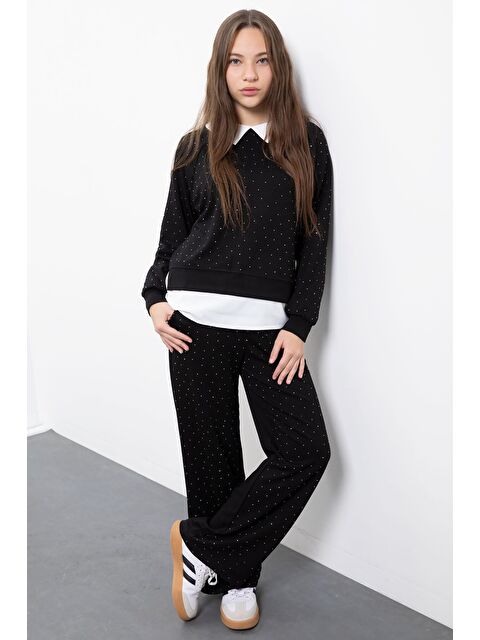 Cansın Mini Siyah Taş Detaylı Pantolonlu Kız Çocuk 3lü Gömlekli Takım 23477 - S000492236-19351