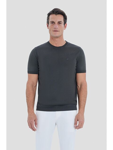 Sabri Özel Koyu Yeşil Slim Fit Triko Bisiklet Yaka Tişört - S000525505-19416