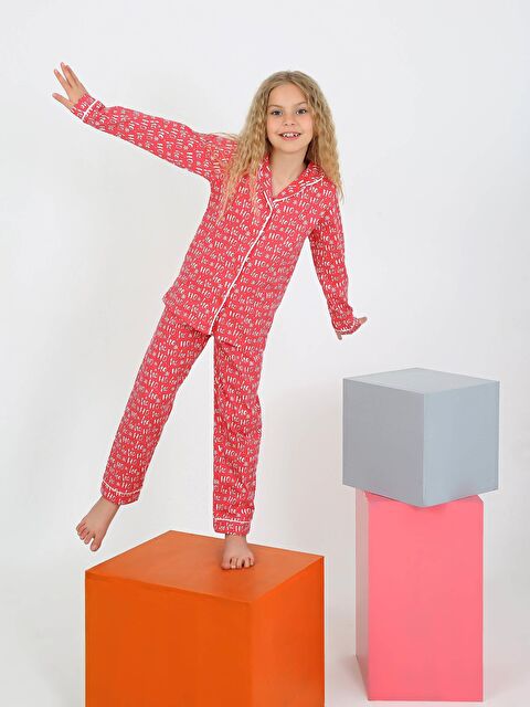 Vitmo Düğmeli Kız Uzun Kollu 'Hoho' Model Pijama Takımı - S000327824-18686
