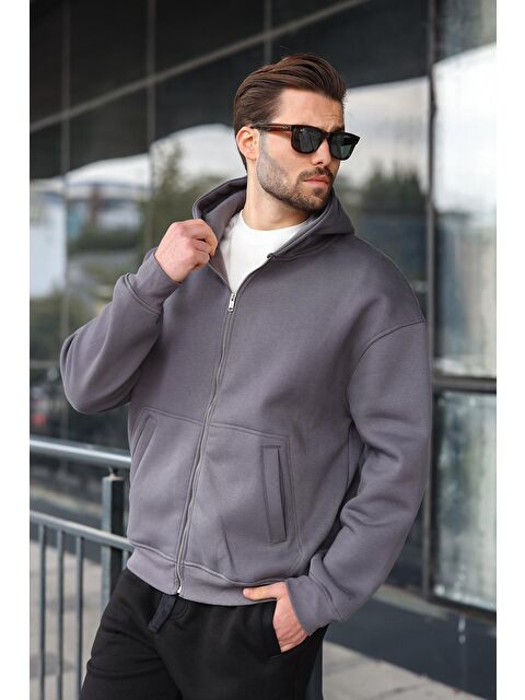 Madmext Füme Fermuarlı Kapüşonlu Erkek Hırka E7174 - S000465667-33408