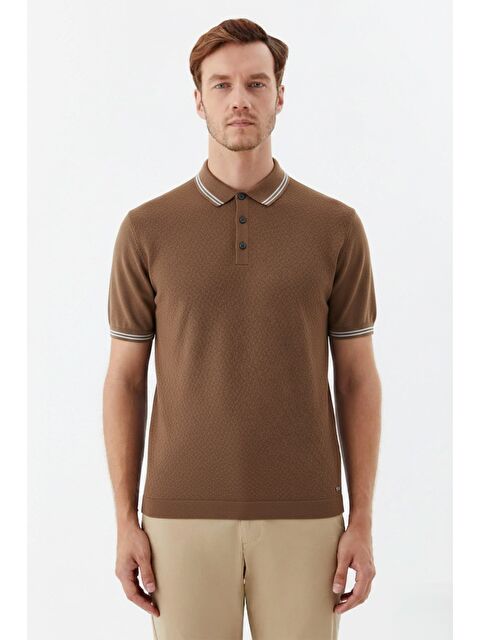 Sabri Özel Erkek Kiremit Slim Fit %100 Pamuk Jakarlı Triko Polo Yaka Tişört - S000525509-18657