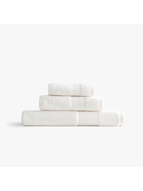 Green Black Lara 3'lü Havlu Seti %100 Pamuk Bordürlü Krem - S000502360-19966