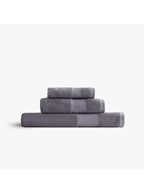 Green Black Lara 3'lü Havlu Seti %100 Pamuk Bordürlü Koyu Gri - S000502362-29351